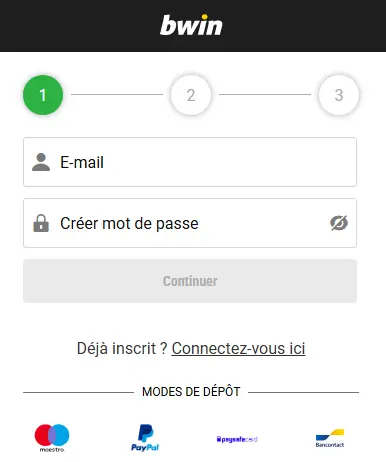 Formulaire d’inscription – création de compte joueur avec e-mail et mot de passe